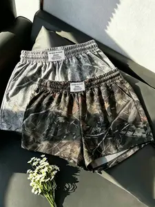 2-Pack Fashionable Elastic Waist Loose-Fit Women's Shorts, Casual Plain & Camouflage Design, Ideal for Spring and Summer, Comfortable Ladies' Bottoms