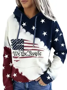 Women's Fashion Western Hoodies Aztec Style American flag Print Graphic Sweatshirts, Loose Polyester Fiber Pullover Hoodies Clothes Tops,Ladies Clothes for All Seasons