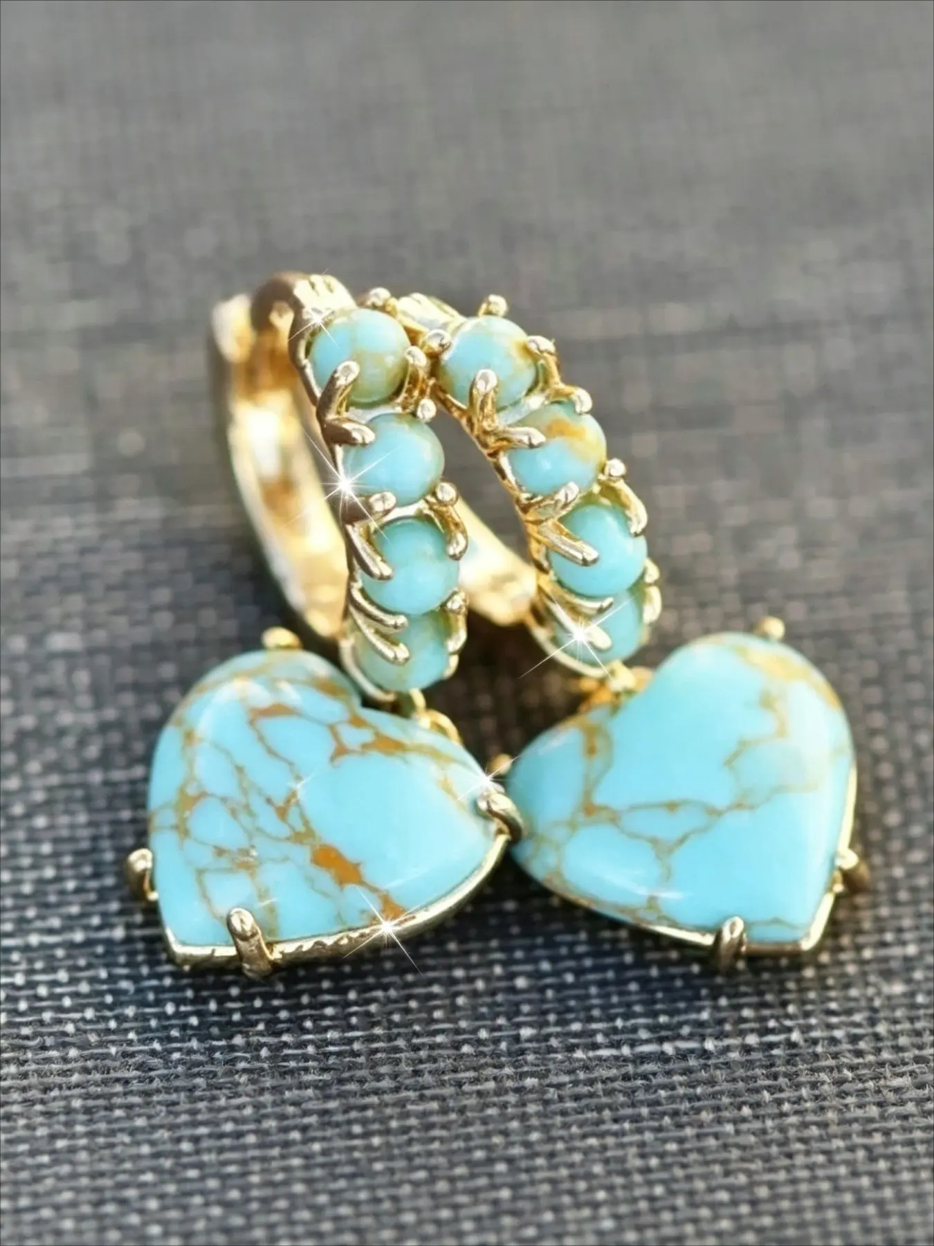 Boho Ethnic Style Fake Turquoise Heart Earrings for Women, Vintage Simple Elegant Party Vacation Gathering Jewelry Gift