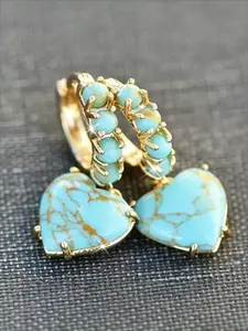 Boho Ethnic Style Fake Turquoise Heart Earrings for Women, Vintage Simple Elegant Party Vacation Gathering Jewelry Gift