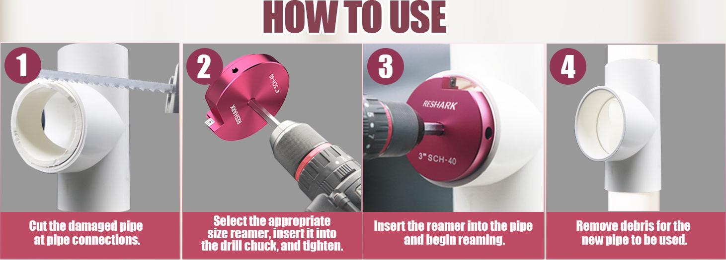 RESHARK PVC Pipe Reamer kit - 7 Sizes with Tungsten Carbide Blades - Video Tutorial + User Guide - PVC Fitting Saver for Plumbing - Tool Sizes:0.75+1.25+1+1.5+2+3+4 Inch+2 spare inserts