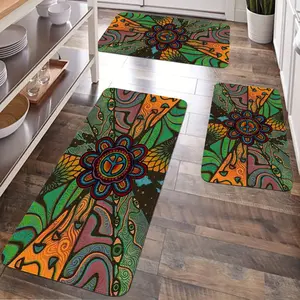 JIT 2/3 pcs of flannel art patterned decorative carpet for kitchen, kitchen floor mat set for bedside, slip-resistant washable soft carpet for bedside, suitable for kitchen, laundry room, corridor floors, running pad carpet