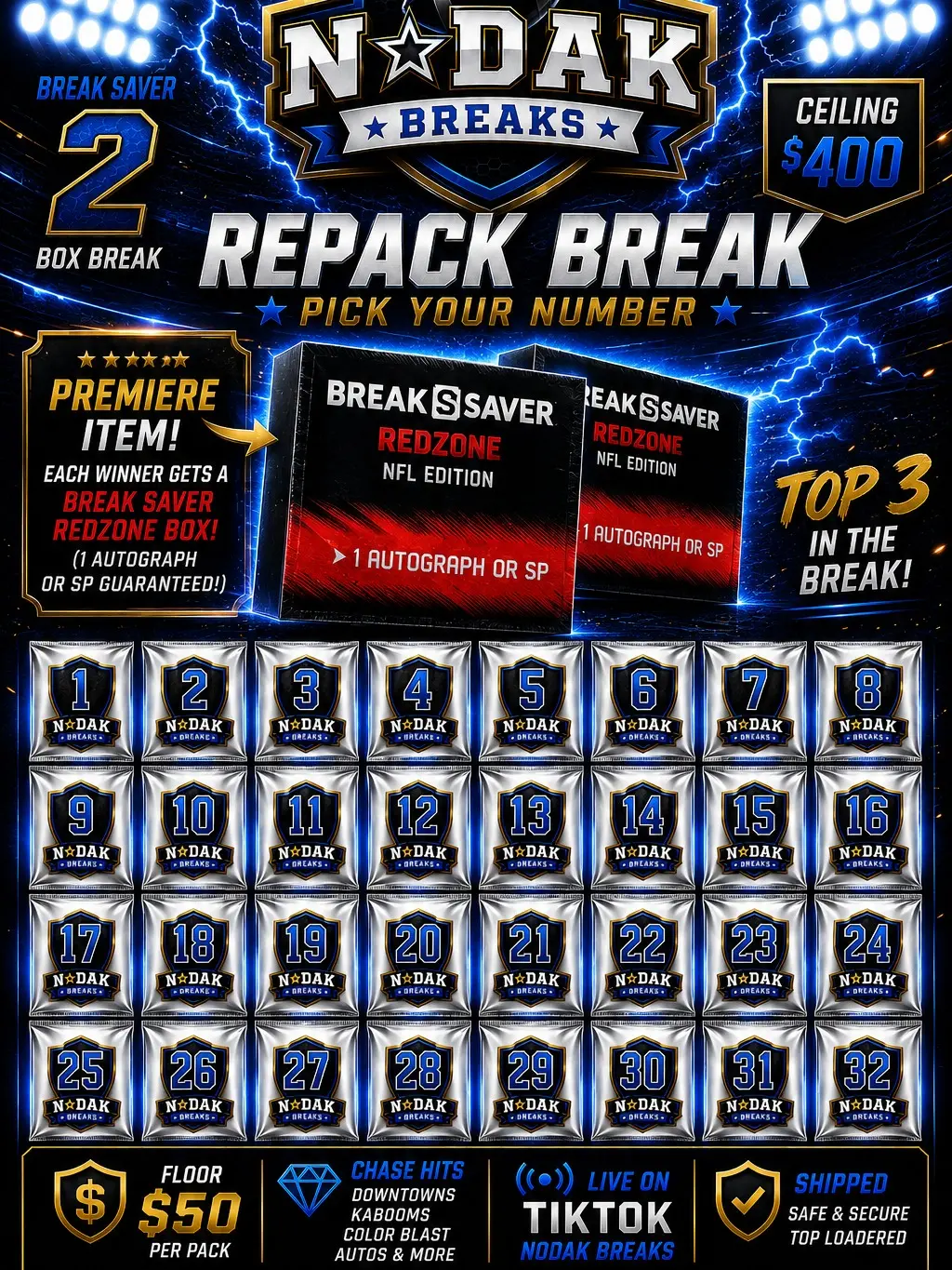 10 Box BreakSaver - PICK YOUR NUMBER  - MAIN BREAK