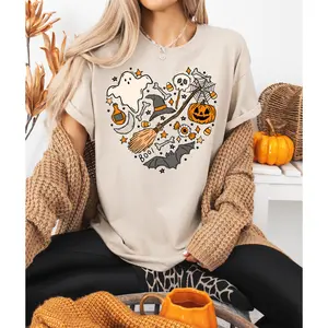 Halloween T-Shirt,Halloween Doodles Shirt , Halloween Shirt, Cute Halloween Theme Shirt, Happy Halloween Shirt, Happy Halloween Heart Shirt , Halloween Heart