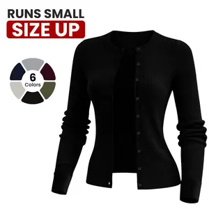 Women’s Lightweight Ribbed Knit Cardigan Sweater – Long Sleeve Button Down, Soft Slim Fit, Casual Spring Outfit Top (Size Up for Best Fit)
