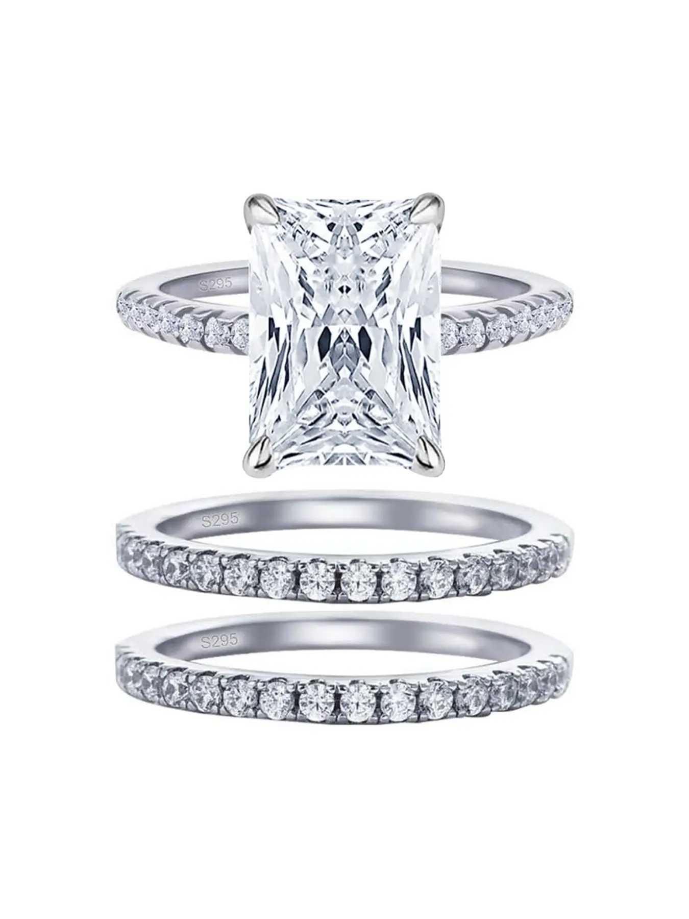 4 Carat Radiant Cut Zircon Stackable Ring Set in Silver Color, S925 Silver Engagement and Promise Rings for Women, Wedding Ring Set, Bridal Rings, Wedding Anniversary Ring