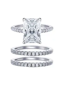 4 Carat Radiant Cut Zircon Stackable Ring Set in Silver Color, S925 Silver Engagement and Promise Rings for Women, Wedding Ring Set
