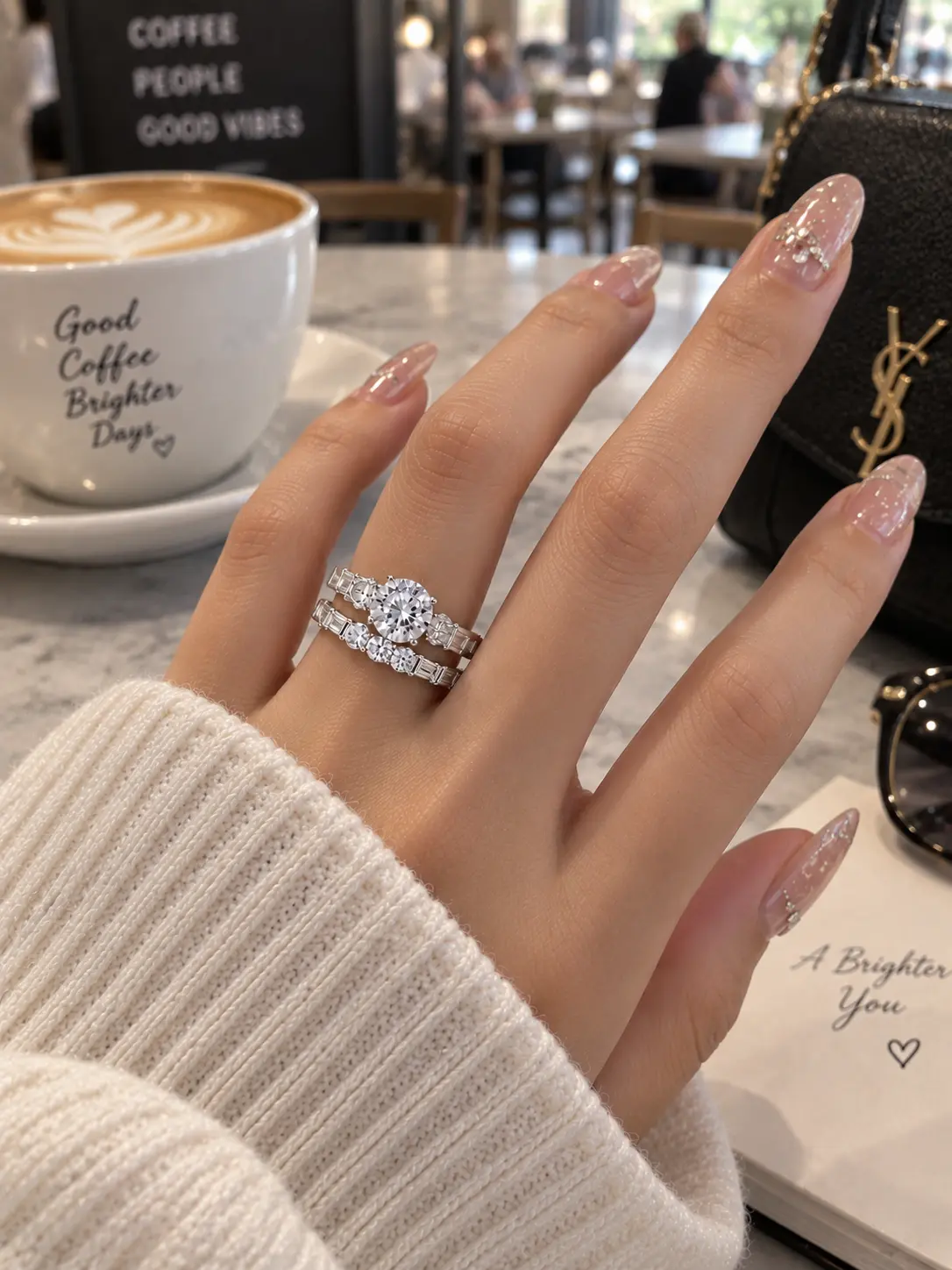 Elegant Baguette Cut Synthetic Diamond Couple Set - Stackable Artificial Gemstone Rings, Ideal for Proposals