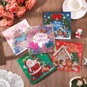 6pcs Christmas Diamond Painting Greeting Cards with Envelopes Christmas snowman & Christmastree, for Blessings and Wishes, Special Shape Crystal Partial Mosaic Making Craft, Paper Material, DIY Gifts for Holiday Adults Kids Gifts