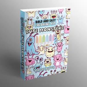Cute Monsters Coloring Kit with Vibrant Ink Markers Included, 24 Fun Coloring Pages, Bold & Easy All-Ages Activity Kit, Ideal Gift for Colorists