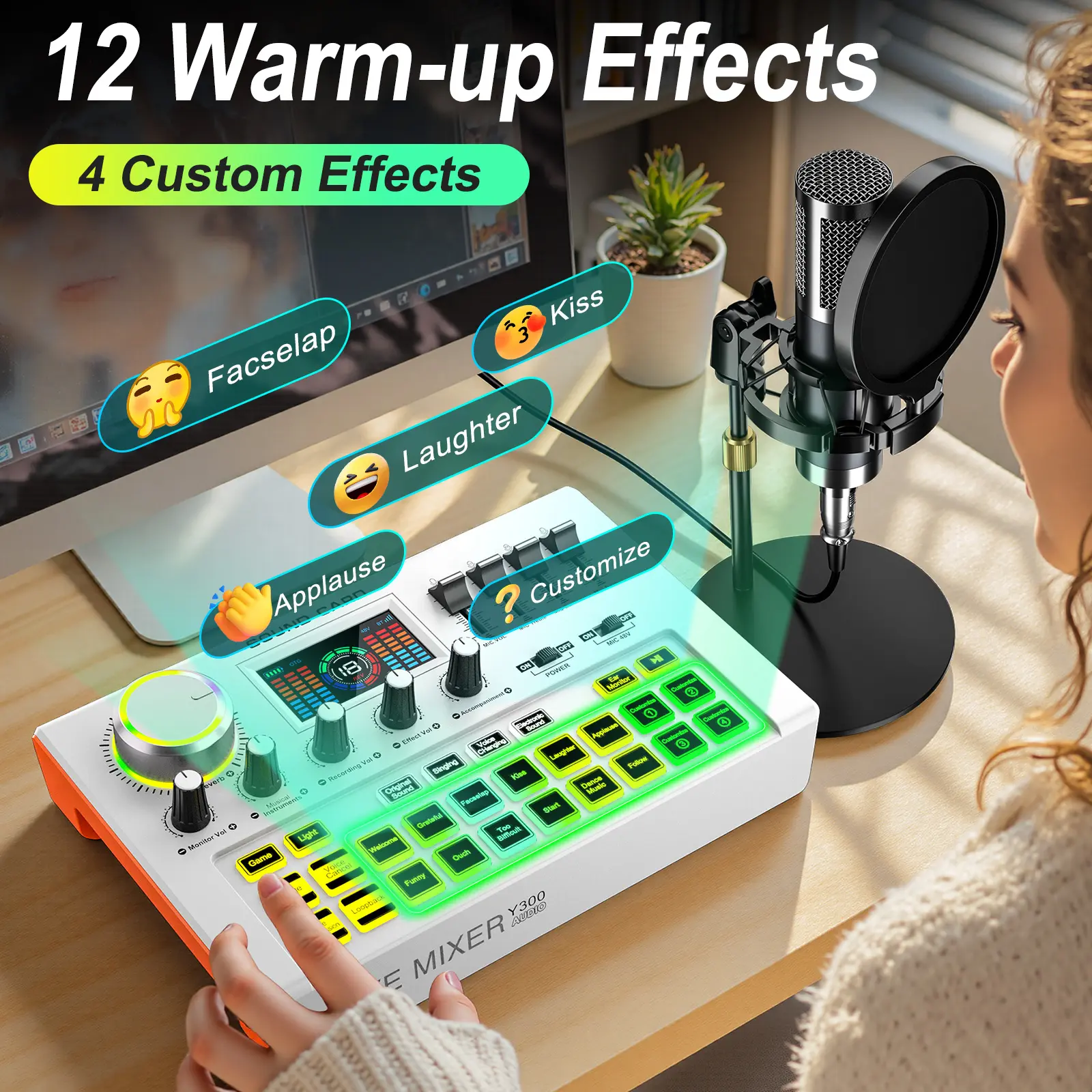 Tenlamp Y300-P15 Mixer, Live Sound Card with XLR Microphone