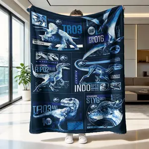 Dinosaur Pattern Flannel Blanket, Soft and Skin-Friendly, Warm Sofa Bedroom Nap Multi-Scene Use, Classic Style, Made in China