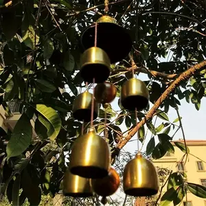 1pc Lucky Wind Chimes with 6 Bells, Copper Alloy Dragon Pattern Outdoor Wind Chimes for Home Garden, Good Luck Blessing Yard Art Decor