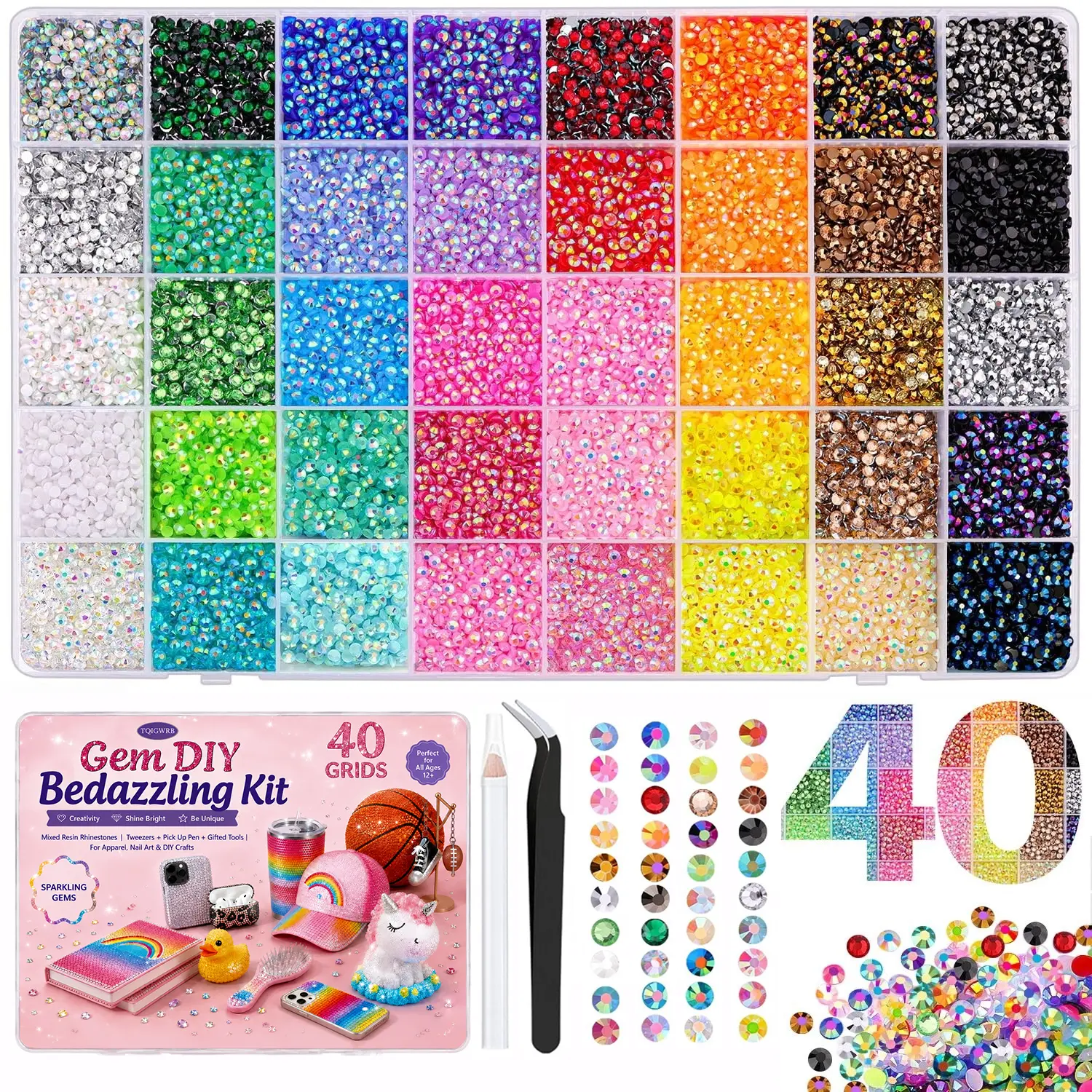 Bedazzling Kit 32000Pcs 40 Colors Resin Jelly Rhinestones, Multicolor 3mm Flatback Gems for Nail Diamond Art, Bedazzler Kit,  Tools - Christmas Birthday Gifts for Women