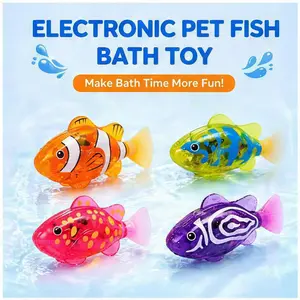 [4pcs/set]Robot Fish,Electronic Pet Fish Bath Toy, 4pcs/set Induction Activated LED Light Up Swimming Fish, Waterproof Interactive Robot Clown Fish Toy with Slow Swaying Movement for Baby Toddlers Bath Time,summervibes