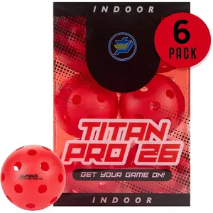 Titan Pro 26 Injection Molded Indoor  - USAPA Approved, Tournament Play, Durable Indoor s, Consistent Bounce, Smooth Flight, Ideal for Competitive Play- Bright Red, Pack of 6
