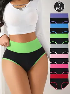 Hotcom Women's 7-Piece High-Waist Seamless Underwear Set Breathable Soft Stretch Tummy Control Multicolor Fashion Briefs for Postpartum Everyday Wear - Womenswear Panties
