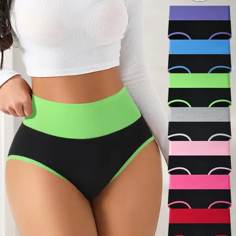 Hotcom Women's 7-Piece High-Waisted Seamless Panties - Casual Soft, Tummy Control, Stretch Lingerie Set for Postpartum Everyday Wear, Christmas | Comfortable Underwear