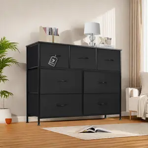 7-Drawer Fabric Storage Tower for Bedroom, Dresser for Bedroom, Storage Drawers, TV Stand Fabric Storage Tower with 7 Drawers, Chest of Drawers with Fabric Bins, Wooden Top for TV up to 45 inch, for Kid room,Nursery, Entryway, Closets Furniture Cabinet