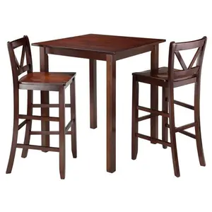 212 MAIN 3-Piece Solid Wood Indoor Dining Table Set - Extendable Drop Leaf High Table (38.9x33.86x33.86 in) in Parkland Walnut with 2 Bar V-Back Barstools, Dining Table Extendable, Drop Leaves