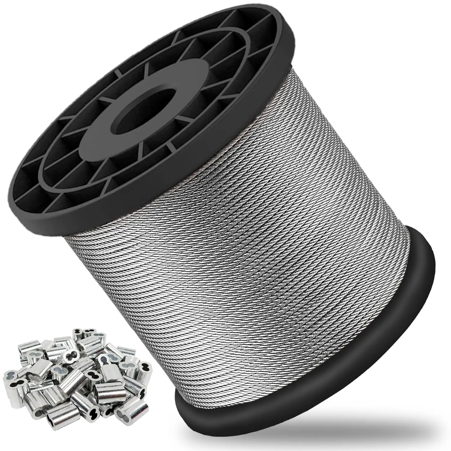 1/16 Wire Rope, 304 Stainless Steel Cable, Aircraft Cable, Steel Wire, 100FT / 200FT / 400FT Options, with Crimping Sleeves, Clothes Line Wires, Trellis Wire, 7x7 Construction, 368lbs Breaking Strength