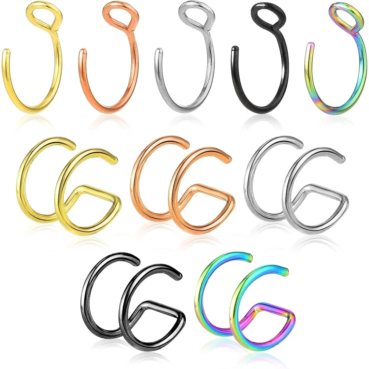 Nose Rings Accessory 10 count Nose Rings Hoops Double Hoop Nose Ring Nose Ring Clip On Nose ...