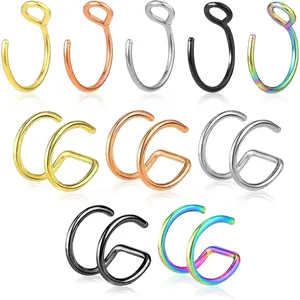 10 count Nose Rings Hoops Double Hoop Nose Ring  Nose Ring Clip On Nose Ring  Lip Piercing For Women Men