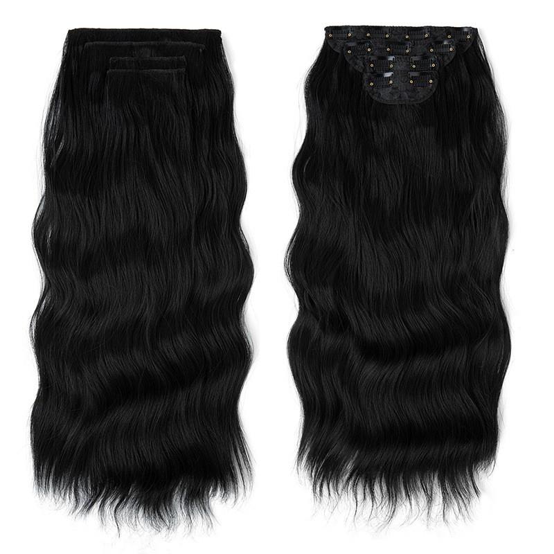 [Human Hair and Synthetic Fiber Blend Series] 22/24-inch Invisible Clip-in Wavy Hair Extensions, tangle-free, long and thick natural-looking hairpieces, suitable for women.