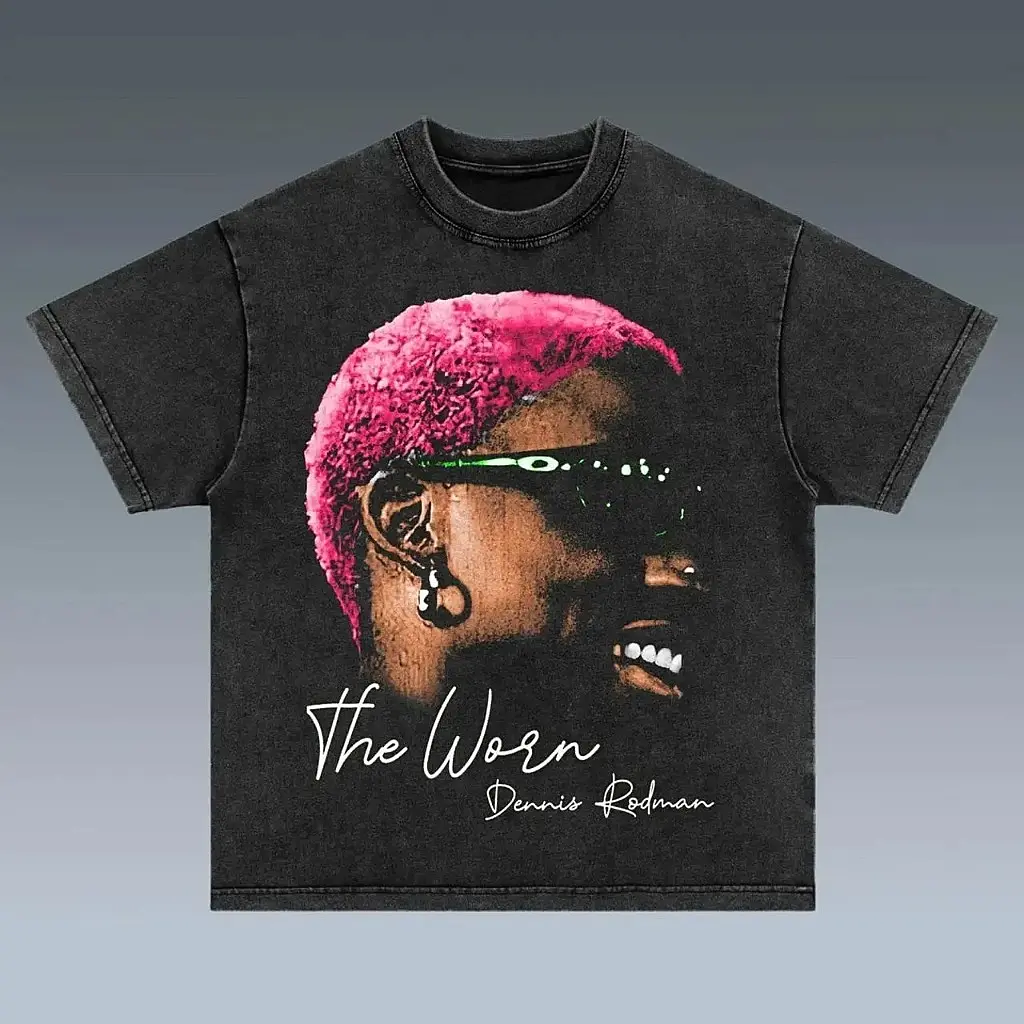 Vintage Dennis Rodman Graphic T-Shirt, Menswear Acid Wash Heavyweight Oversized Top, 90s Retro Streetwear Casual Short-Sleeve Black Tee for Men Menswear Top Basketball Classic Ribbed Fabric