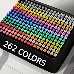 262 Color Dual-Ended Markers, Watercolor Pencil Brush, Multi-Color Matching, Thin Square Tip, Art Supplies, Holiday Filling Kit
