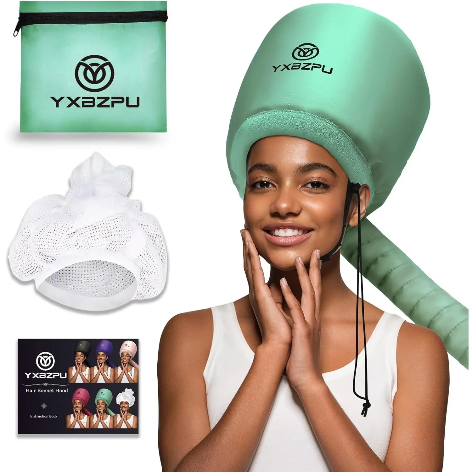 Hooded Hair Dryer Diffuser Cap for Curly Hair, Speeds Up Drying Time, Safety Deep Conditioning at Home (Green)