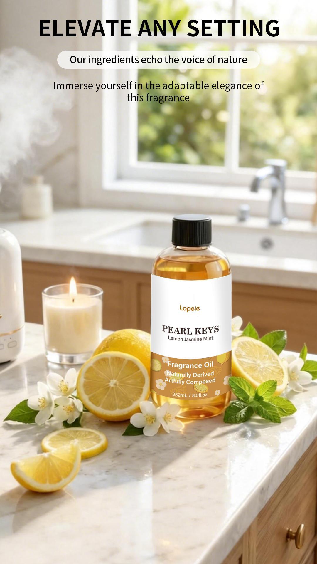 Lopeie PEARL KEYS Hotel Diffuser Oil Refill Inspired by The Ritz-Carlton Hotel - 118ml- Essential Oil-Lemon Jasmine Mint – Ideal for Ultrasonic and Waterless Diffusers Pleasant Fragrant