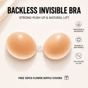 Upgraded Invisible Silicone Bra, Strong Adhesive Push Up, Waterproof Anti Slip, Anti Roll Edge, Wireless Comfort Fit for Wedding Party Daily Casual Outfits