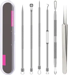 Pimple Popper Tool Kit - 6 Pcs Blackhead Remover Acne Needle Tools Set with Silver Blemish Extractor for Nose and Face Skin Skincare and Comfort