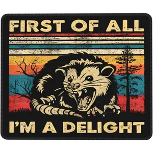 Cute Funny Square Opossum Mousepad with Durable Stitched Edges Washable, Anti-Slip Rubber Base   Pads for Desk, Computers, Laptop, Office Desk Accessories 9.5 x7.9 Inch