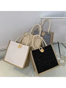 A linen handbag printed with flowers, easy to carry, daily shopping bag, Everyday bag, for shoulder bags, lunch bags, messenger bags, daily use, special occasions, beach, travel, commuting, picnics, camping