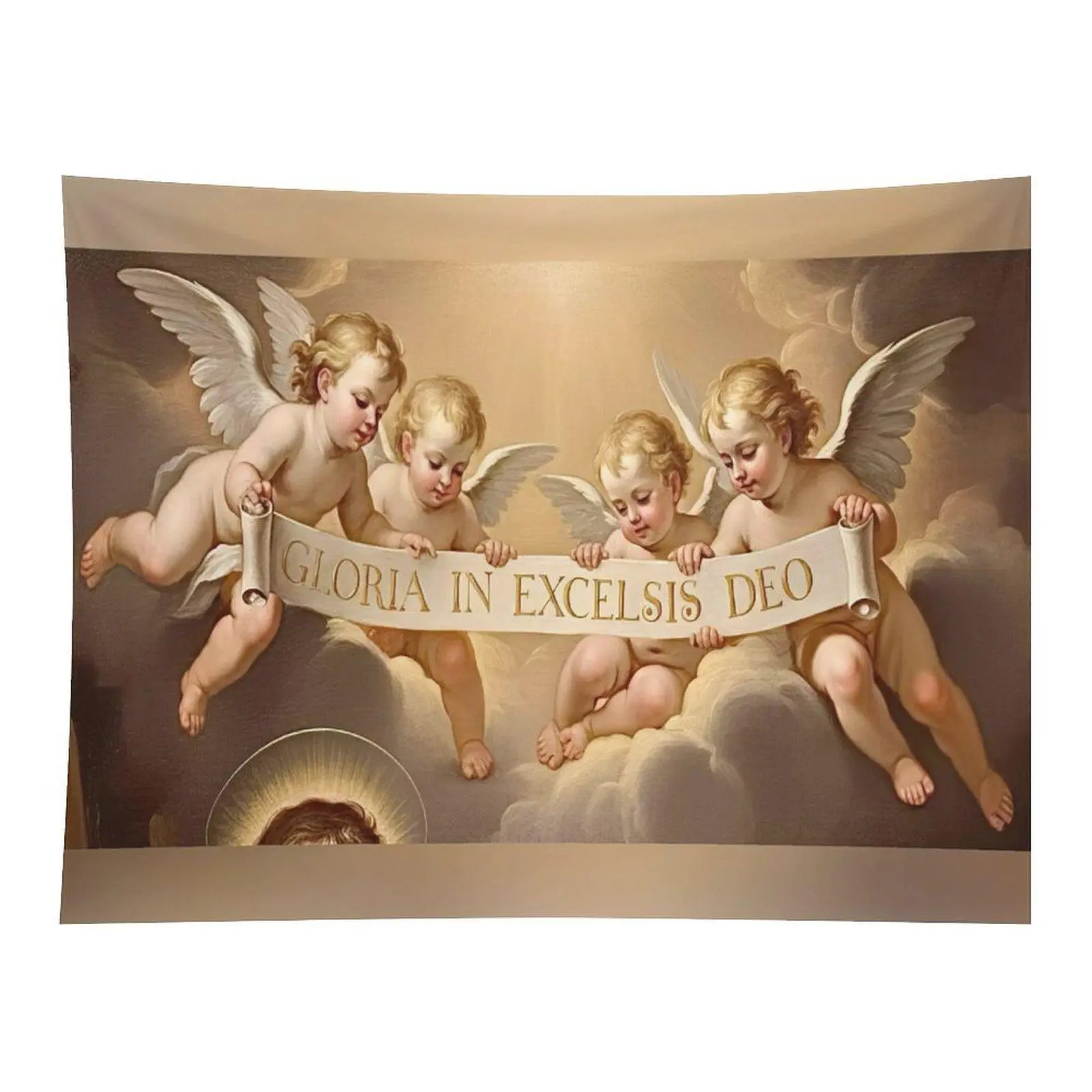 Vintage Cherub Angels Tapestry Classical Cupid Painting Gloria In Excelsis Deo Religious Style Wall Art Home Ornament