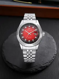 RICECGO Men's Business Quartz Watch, Rhinestone Embellished Watch, Featuring a gradient dial with sparkling rhinestone hour markers, this full-steel timepiece blends lightweight luxury with vintage charm. Analog Watches