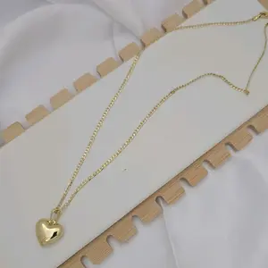 Cadena 196 Cuban Unisex Gold Plated Necklace with Heart Pendant 478