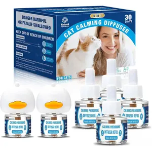 Cat Calming Pheromones Diffuser 6-in-1 Kit Long-Lasting Pheromone Diffuser Reduces Stress Anxiety for Pet Cat with 2 Plugin + 4x48ml Refills