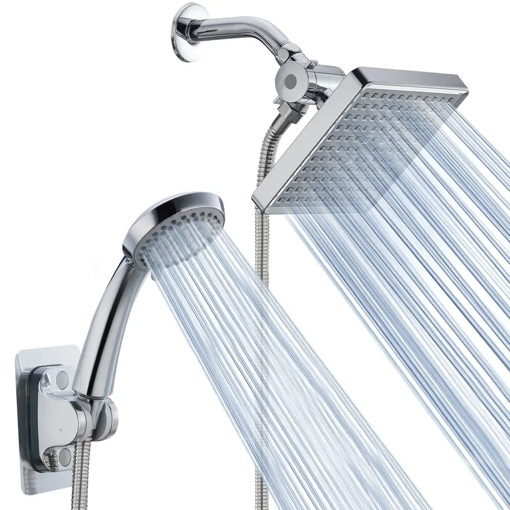 High-Pressure Rainfall Shower Head with Handheld Combo, High Pressure Showerhead, Adjustable Swivel & Anti-Leak Nozzles, 144.78cm Hose, Polished Finish, Handheld Showerhead Set