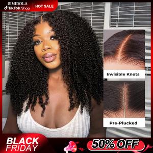 Simidola Put On Go Pre Bleached Knots Kinky Curly 4x6 Glueless HD Closure Lace Wig Ready To Go Human Hair Wig For Women Pre Plucked 200% Density