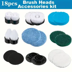 18pcs Replaceable Brush Head Accessories Kit, Scrub Brush Refills, Suitable for Electric Rotating Washer, Cleaning Parts, Cleaning Supplies