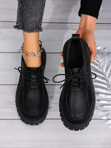 Who Wears Who Legs Long! Autumn Winter Thick Sole Small Leather Shoes, British Style Retro Trend, One Step Vintage Fashion