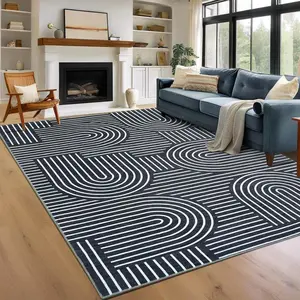 GARVEE Washable Rug 9x12 Area Rugs for Living Room, Abstract Rug for Bedroom, Soft Rainbow Non Slip Throw Rugs with Rubber Back, Low Pile Stain Resistant Boho Geometric Carpet for Dining Room, Blue