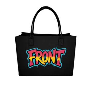Graffiti "Front" Orange Felt Tote Bag - Trendy Streetwear Shoulder Bag