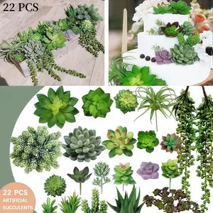 Winlyn 22 Pcs Bulk Artificial Succulents Plants Unpotted Small Aloe Hanging String of Pearls Cactus Green Fake Succulents for Succulent Garden Arrangement Centerpiece Wall Indoor Outdoor Home Decor