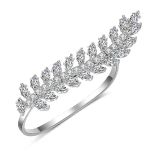 Mytys Butterfly Finger Rings for Women-Leaf Flower Statement Ring-Adjustable CZ Double White Finger Ring Open Cubic Zirconia Cocktail Ring