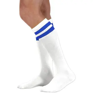 Unisex Calf Knee High Team Tube White Socks with Various Colored Stripes