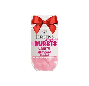 Jergens Cherry Almond Lotion Bursts, Heart-Shaped Moisturizer Capsules, Fun Squishy Lotion Pearls for Dry Skin, Sweet Scented Body Care, Cute Skincare Gift for Teens, 38 Count
